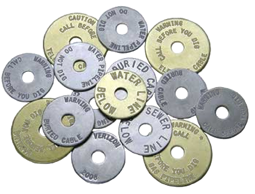 Customize your utility washers online.  Perfect marking product for wet concrete and asphalt.